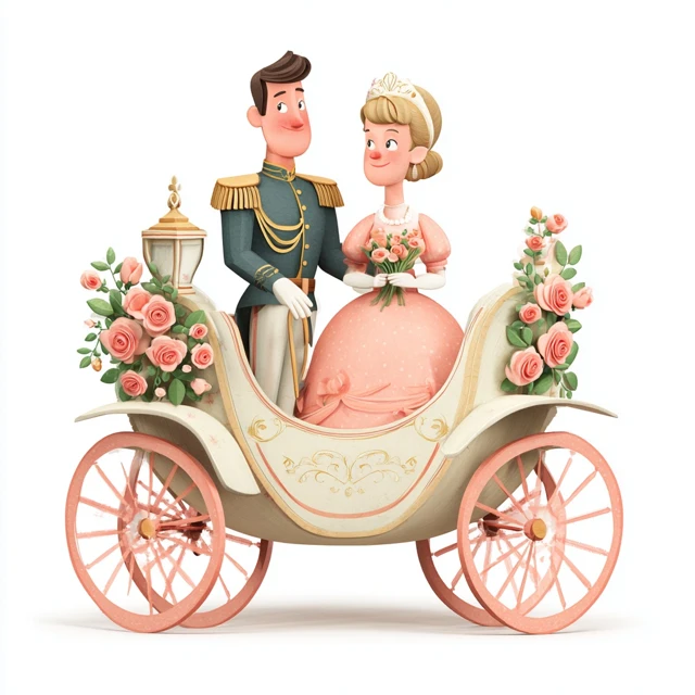 3D Wedding Carriage Illustration in Bob Staake Style