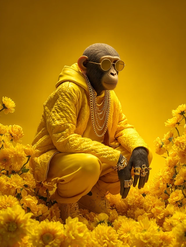 Stylish Monkey Hip Hop Streetwear Yellow Floral