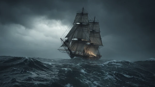 Stormy Seas A Frigate Sails Through the Tempest