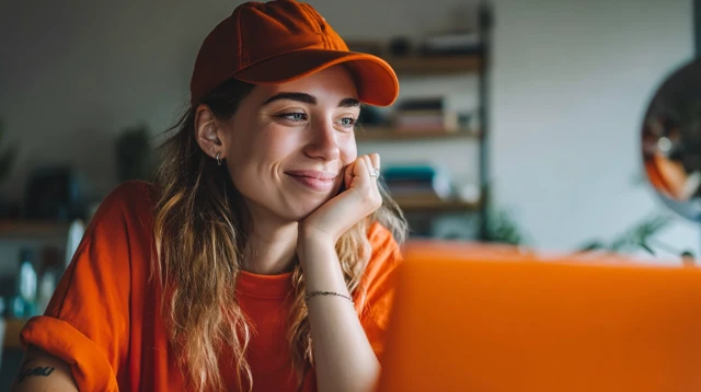 Woman Working From Home Happy with Laptop