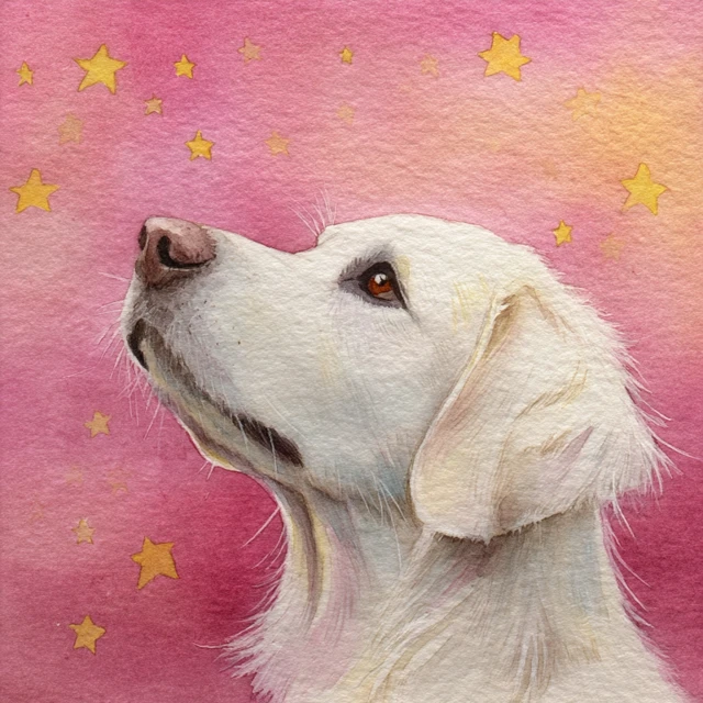 Watercolor Golden Retriever Dog with Stars