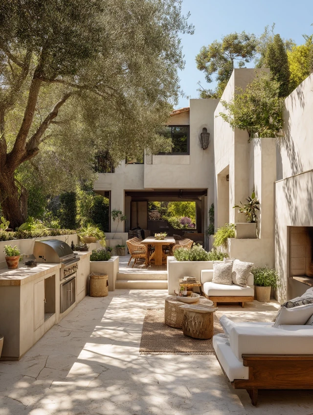 Boho Patio with Outdoor Kitchen and Modern Villa