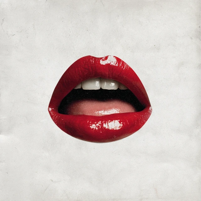 Red Lips Glossy Wide Mouth Tongue Textured White Background