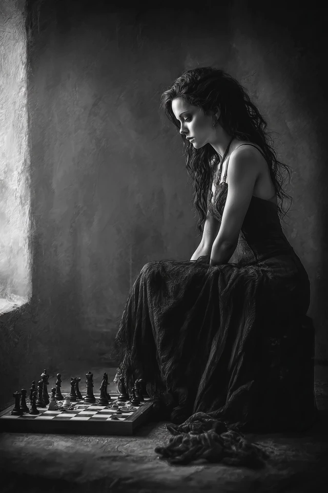 Chess Queen Contemplating Fate