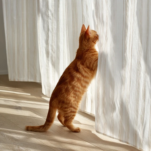 Orange Cat Playing with Curtains