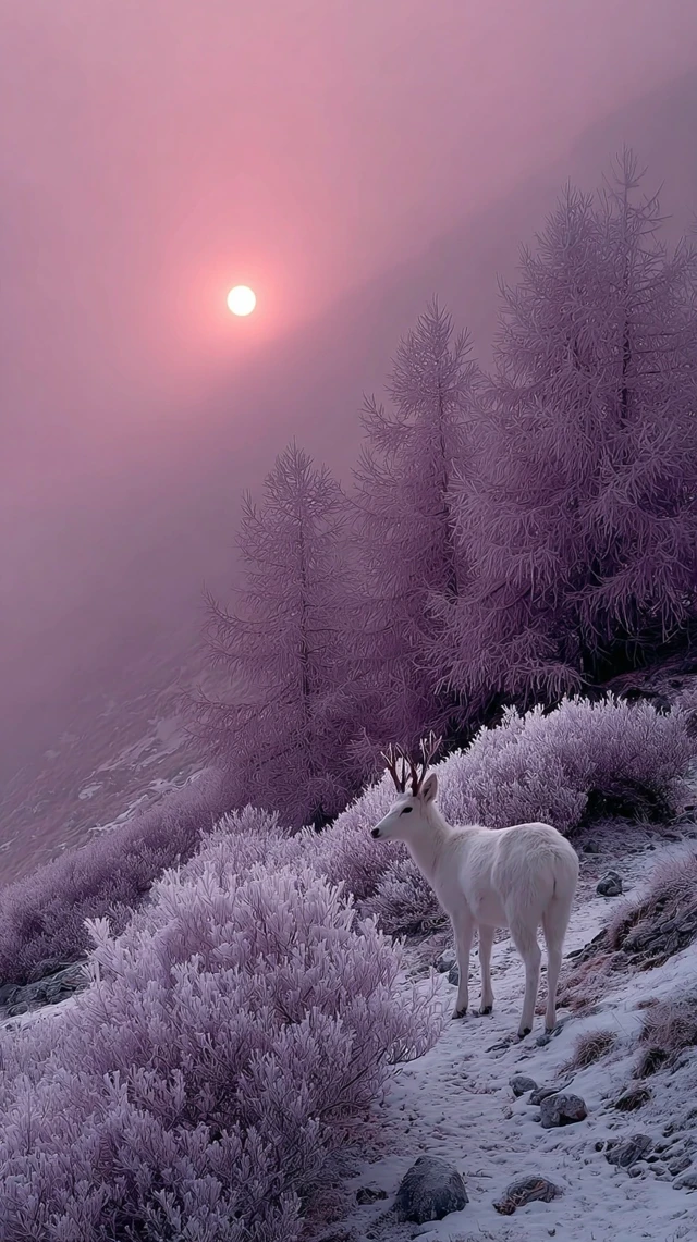 Enchanted Winter Landscape with Albino Deer