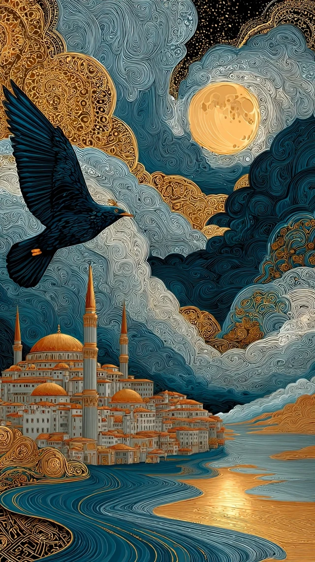 Magical Night Cityscape in Klimt Style