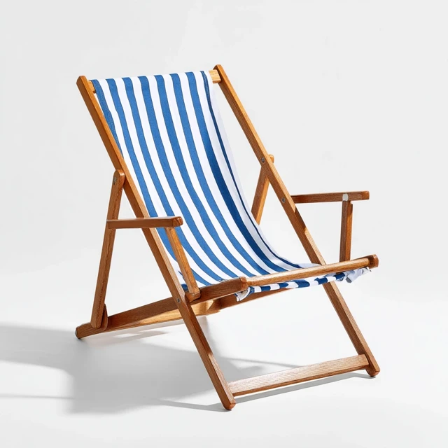 Beach Chair Blue and White Stripes On White Background