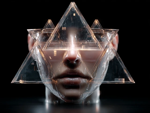 Futuristic Glass Face 3D Cyberpunk Illustration