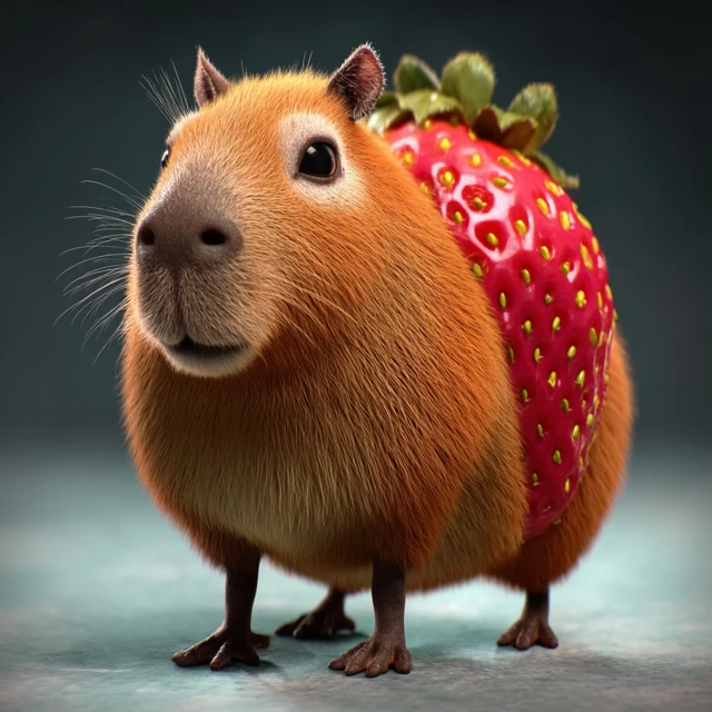 Capybara Strawberry Hybrid Cute 3D Art
