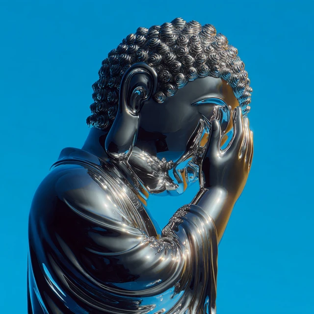 Chrome Buddha Statue Minimalist Photography