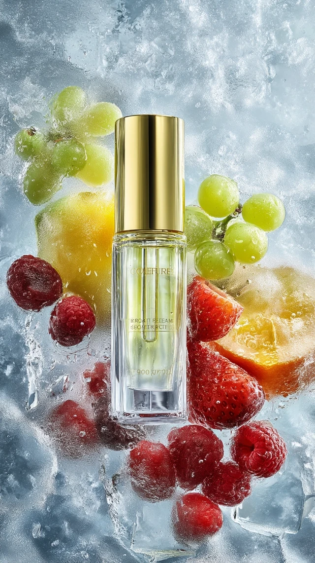 Cosmetic Serum Advertisement with Frozen Fruit