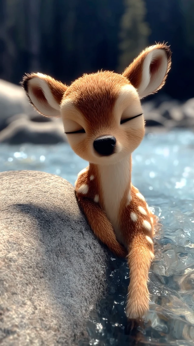 Fawn Stranded in River 3D Cartoon
