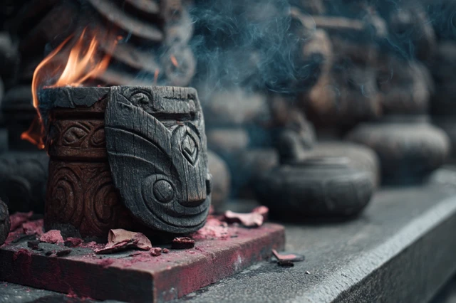 Burning Mask on Temple Altar