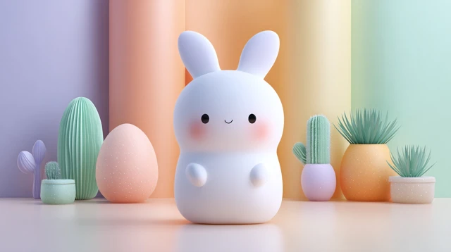 3D Easter Bunny Poster Pastel Colors Minimalist