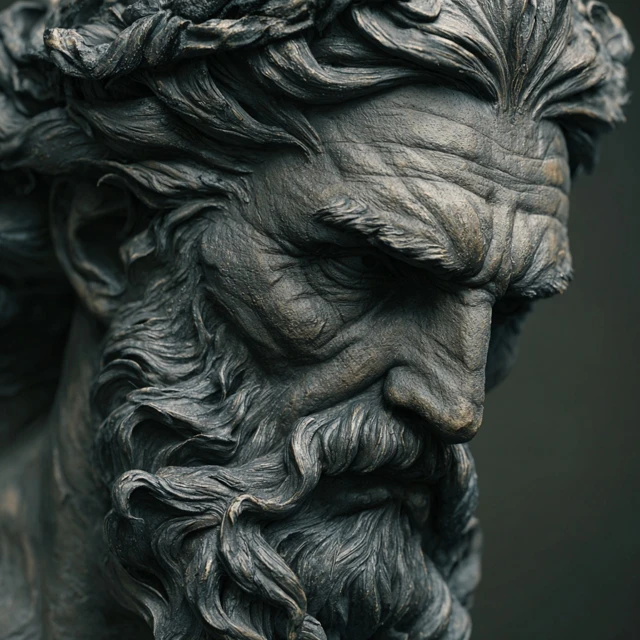 Realistic Zeus Statue Portrait Black and Grey
