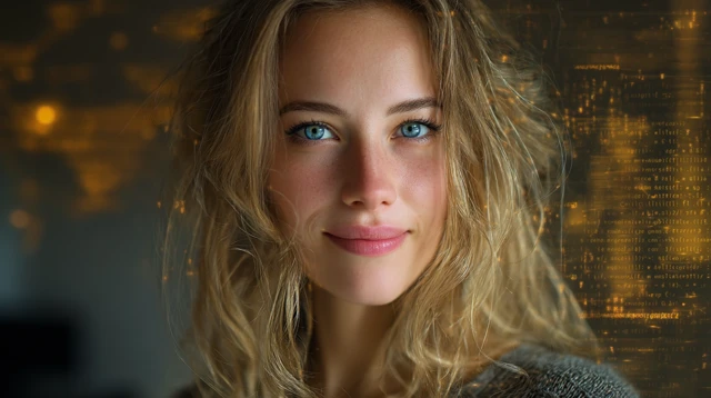Cyberpunk Woman IT Engineer with Blue Eyes