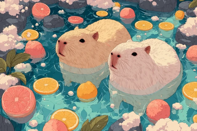 Capybara Hot Spring Pattern Kawaii Aesthetic