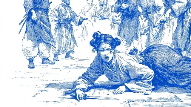 Chinese Woman Fights Back Vector Illustration