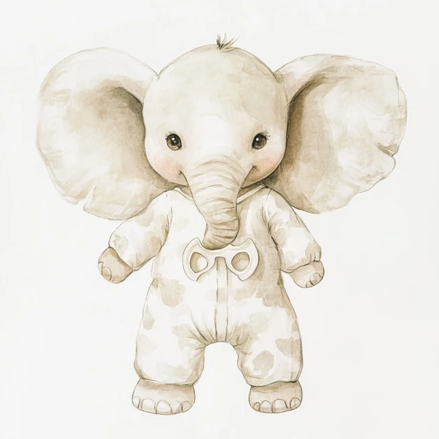 Watercolor Baby Elephant in Pajamas with Pacifier