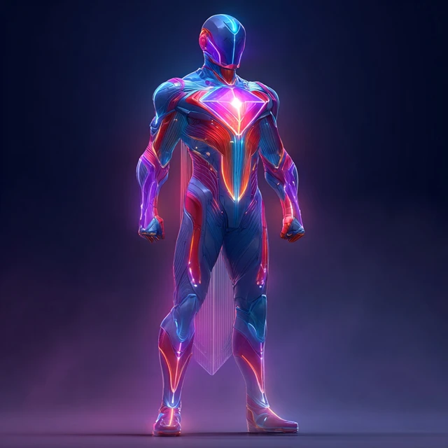 Neon Knight Superhero with Laser Powers