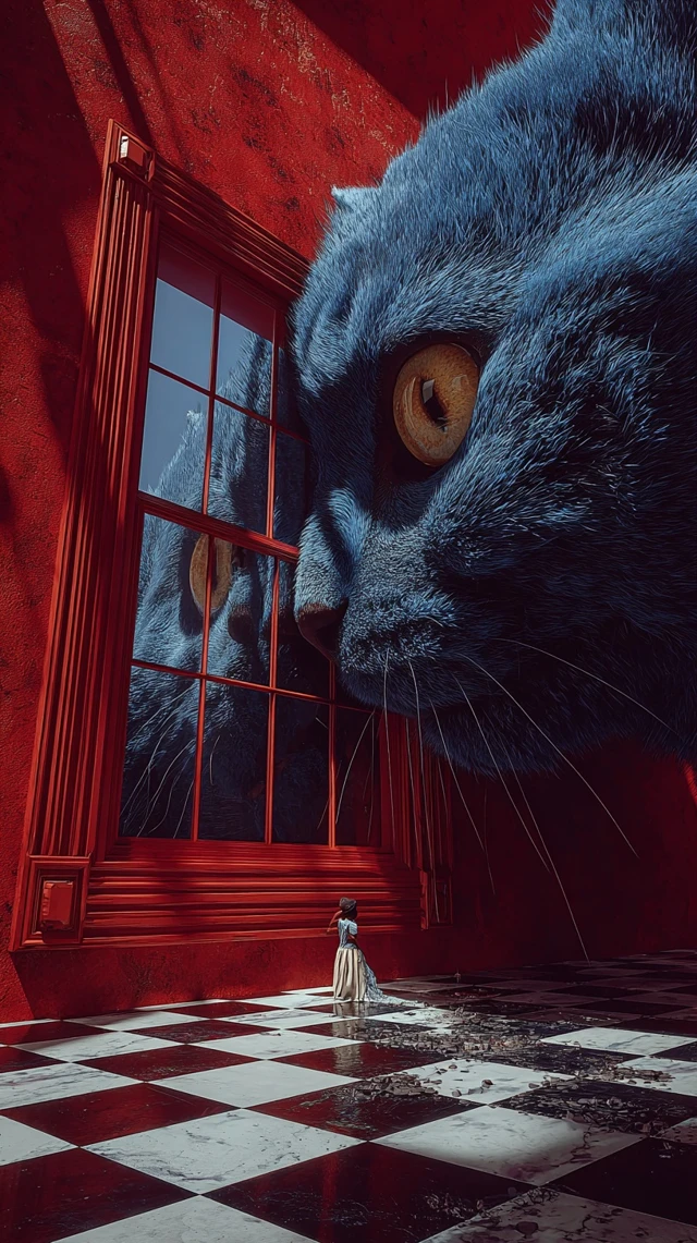 Surreal Cat Encounter Cinematic Scene