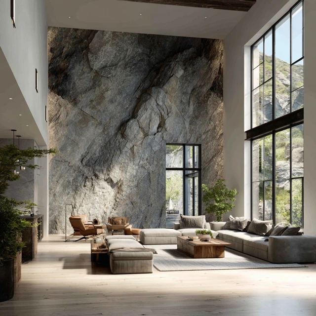 Modern Farmhouse with Natural Cliff Rock Wall