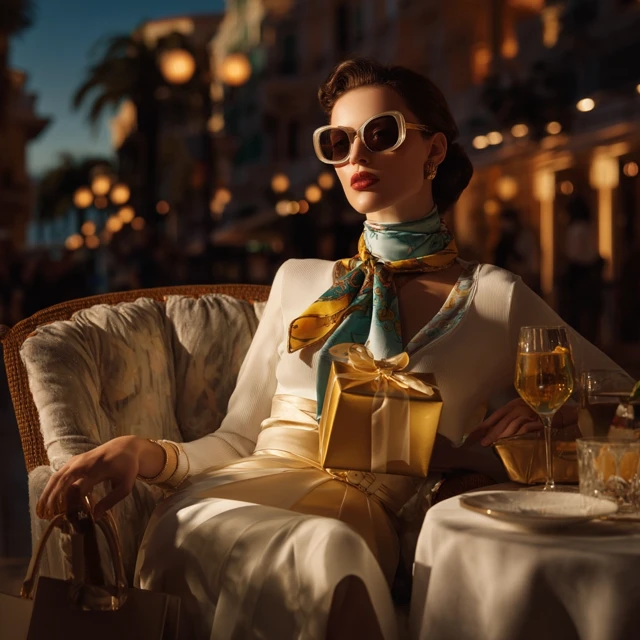 Luxury Fashion Evening Cafe Scene Riviera Monaco Style