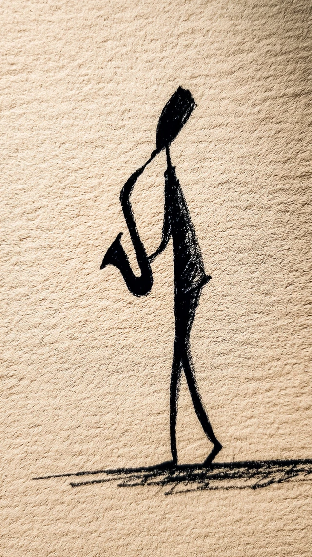 Minimalist Saxophone Player in Paris Silhouette Drawing