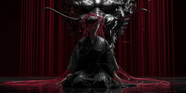 Cyberpunk Shrine Maiden Meditating