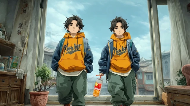 Chinese Anime Boy Looking Out Window Reflective Mood