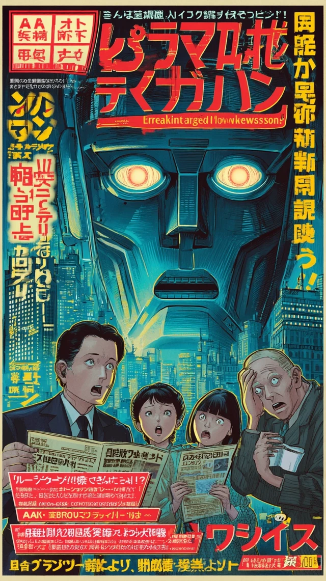 AI Robot Showa Era Comic Poster