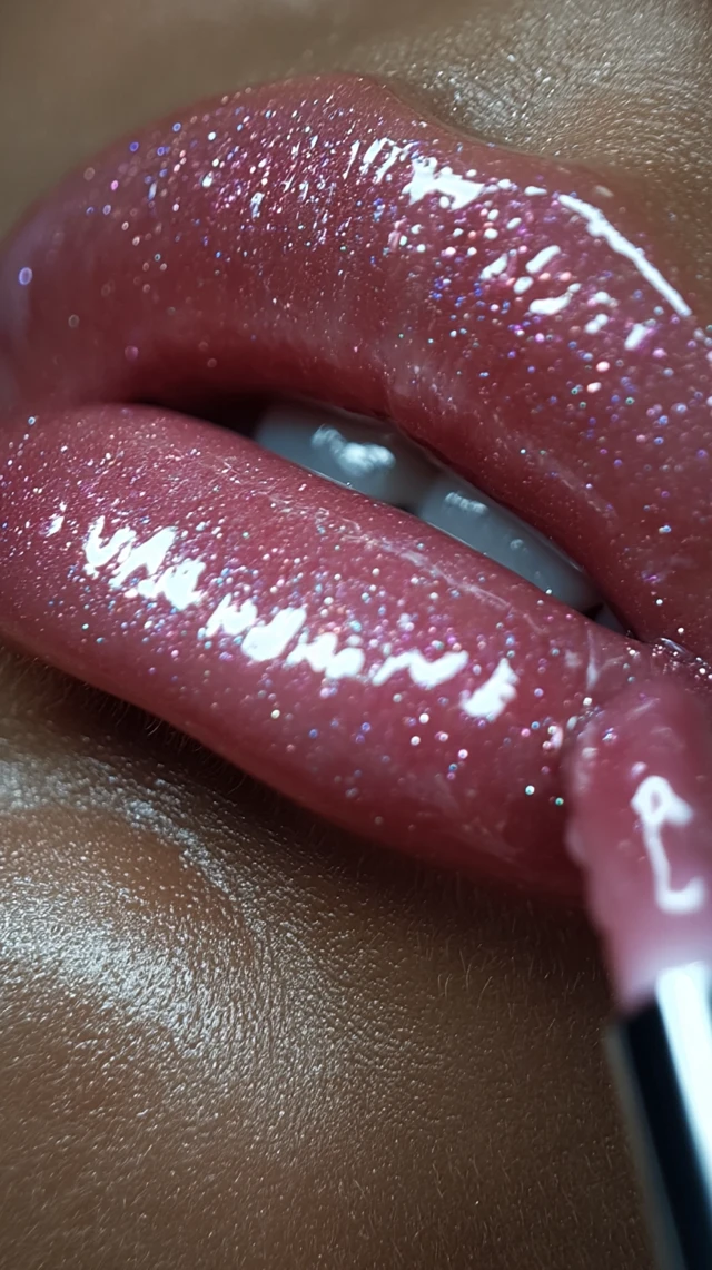 Applying Lipgloss Close Up Shiny Lips Makeup