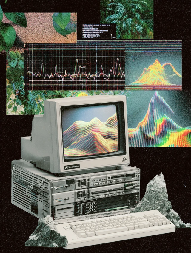 Vaporwave Audio Art Soundwaves TV Nature Collage