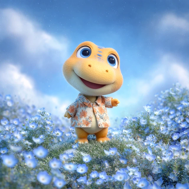 Adorable Baby Dinosaur Character Art in Flowers