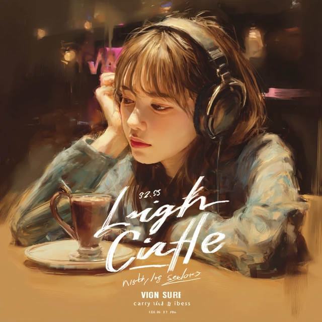 Late Night Study Cafe Illustration Warm Lighting Cute Japanese Woman