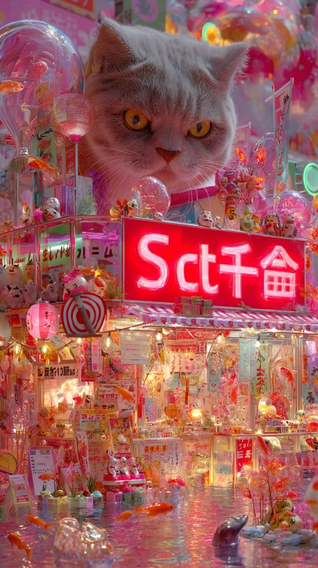 Retro Futuristic Japanese Night Festival Scene