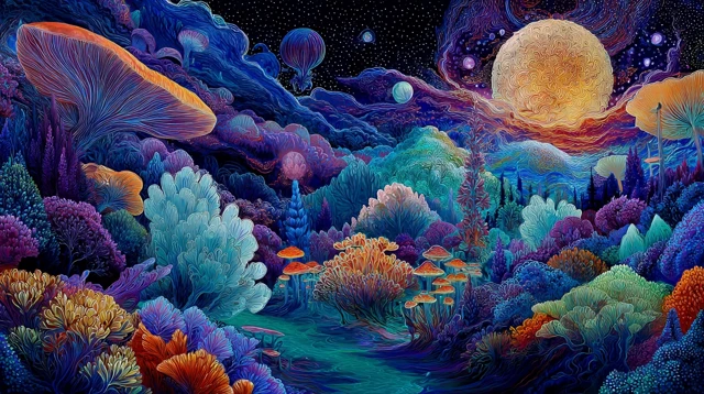 Fantasy Landscape Mushrooms and Sky