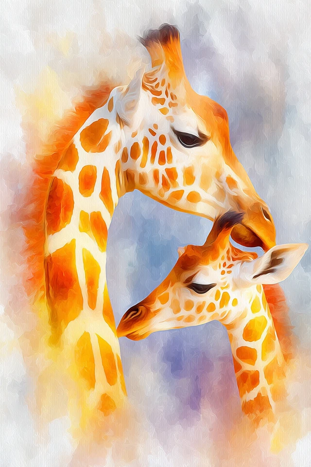 Giraffe Family Art Stained Glass Painting