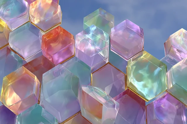 Holographic Hexagon Lattice Vaporwave Aesthetic