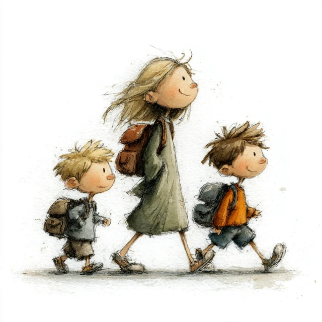 Children Walking to School Illustration