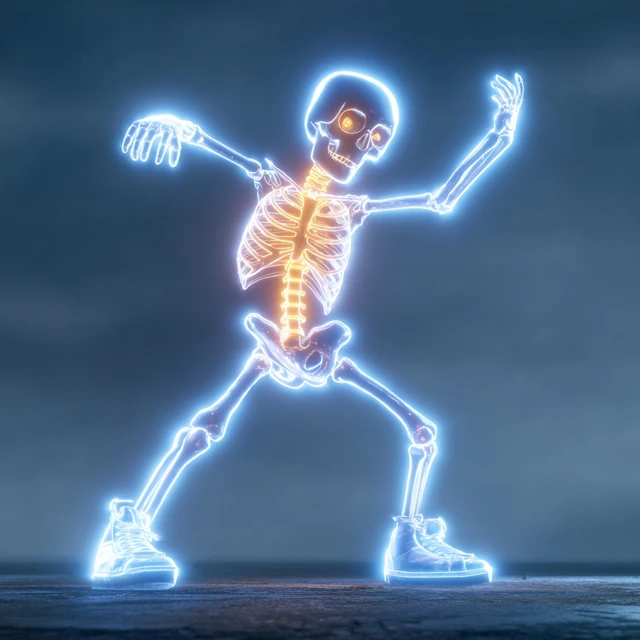 Boy in Neon Skeleton Suit Dancing Cool Pose