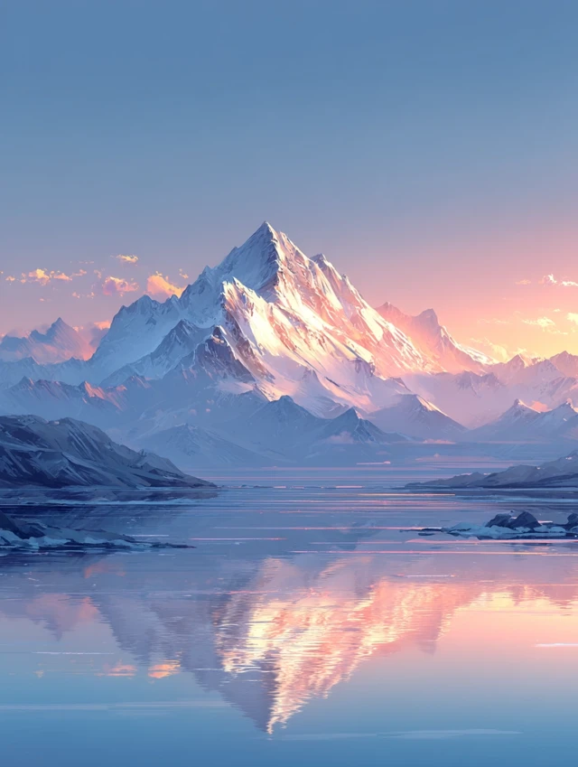 Himalayan Mountains at Sunrise Reflecting in Lake