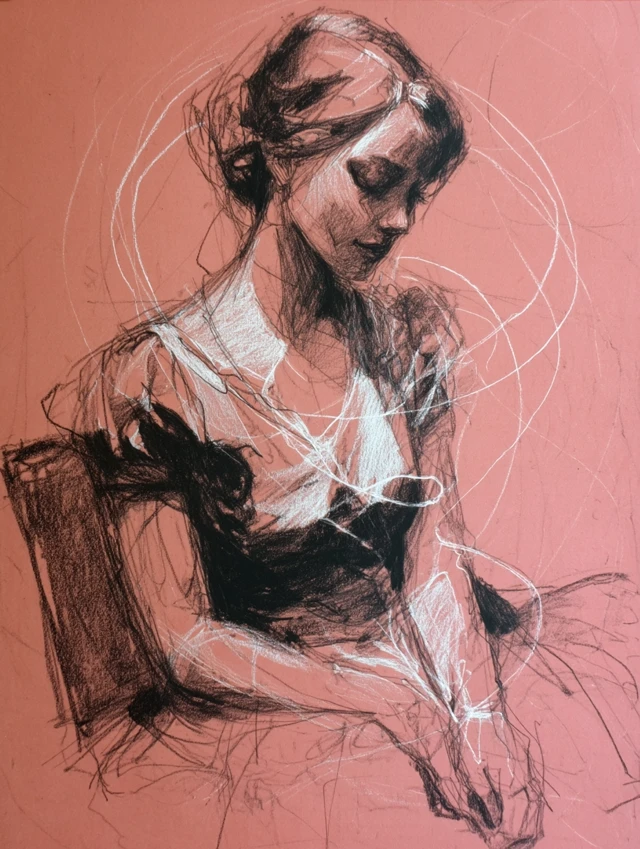 Woman Chalk Pastel Drawing Expressive Art