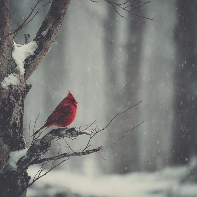 Winter Scene Cardinal in Snowy Forest 18x12 Art Print