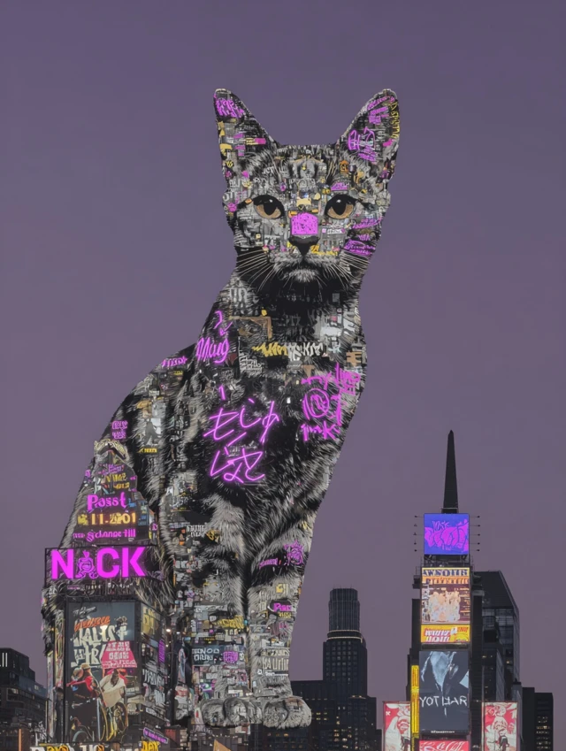 Cyberpunk Cat Neon City Collage