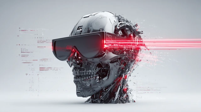 Cybernetic VR Glasses With Red Lasers and Code