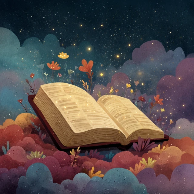 Cute Cartoon Bible With Starry Sky Spring Background