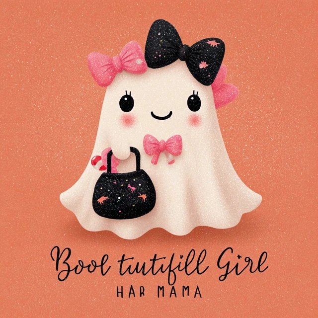 Cute Halloween Ghost Girl with Bows and Candy