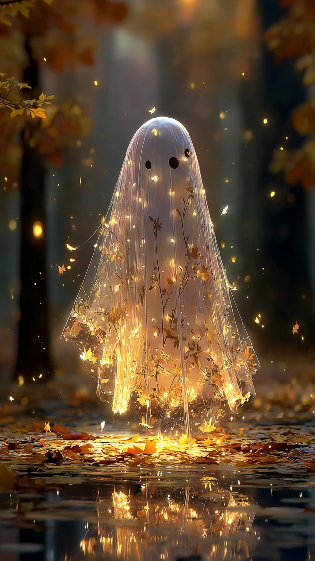 Glowing Ghost in Autumn Forest Fairytale